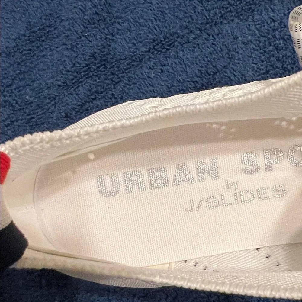 J/SLIDES White Sneakers with Red and Blue Stripes - Picture 3 of 6